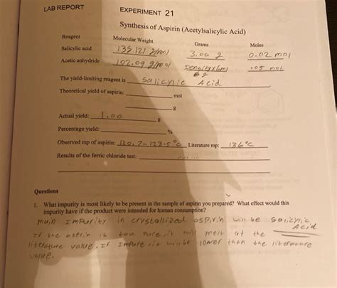 Synthesis Of Aspirin Lab Report Chegg