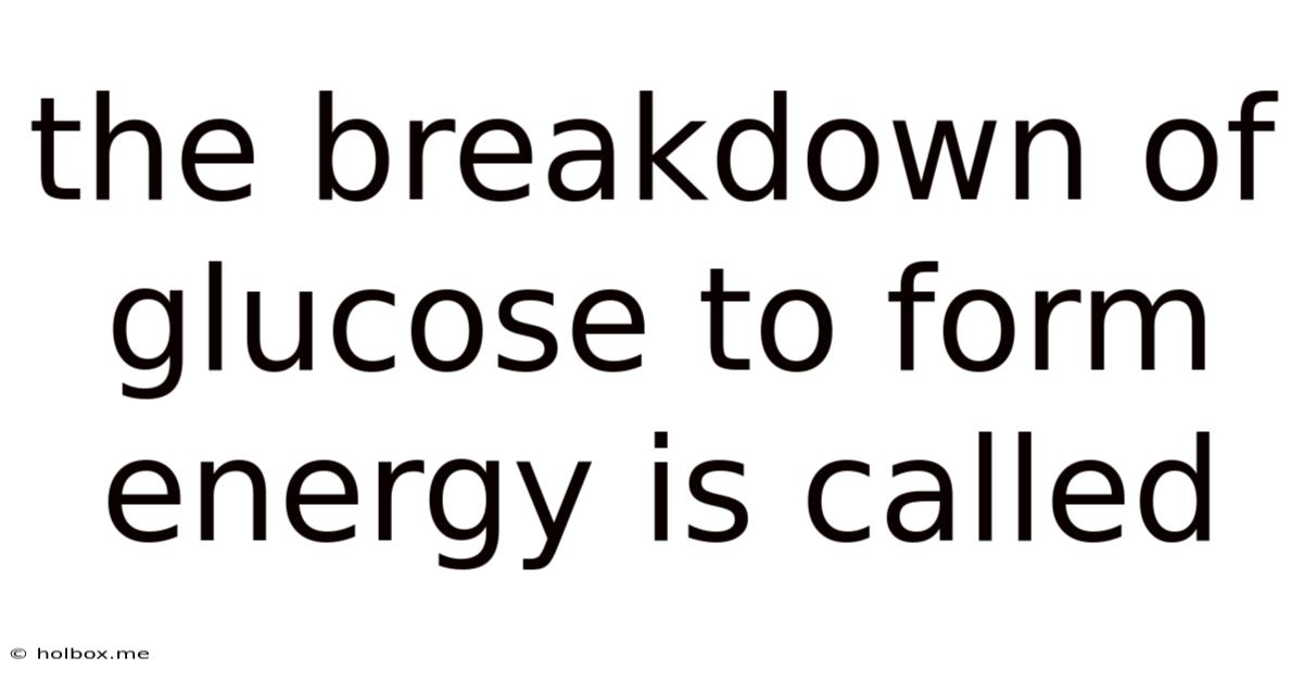 The Breakdown Of Glucose To Form Energy Is Called