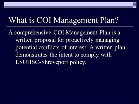 The Coi Management Plan Aims To: