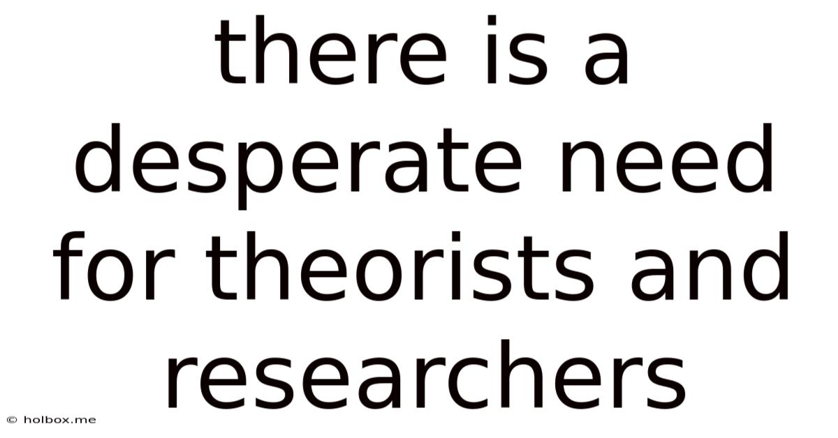 There Is A Desperate Need For Theorists And Researchers