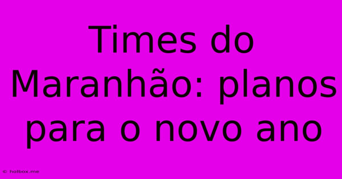 Times Do Maranhão: Planos Para O Novo Ano