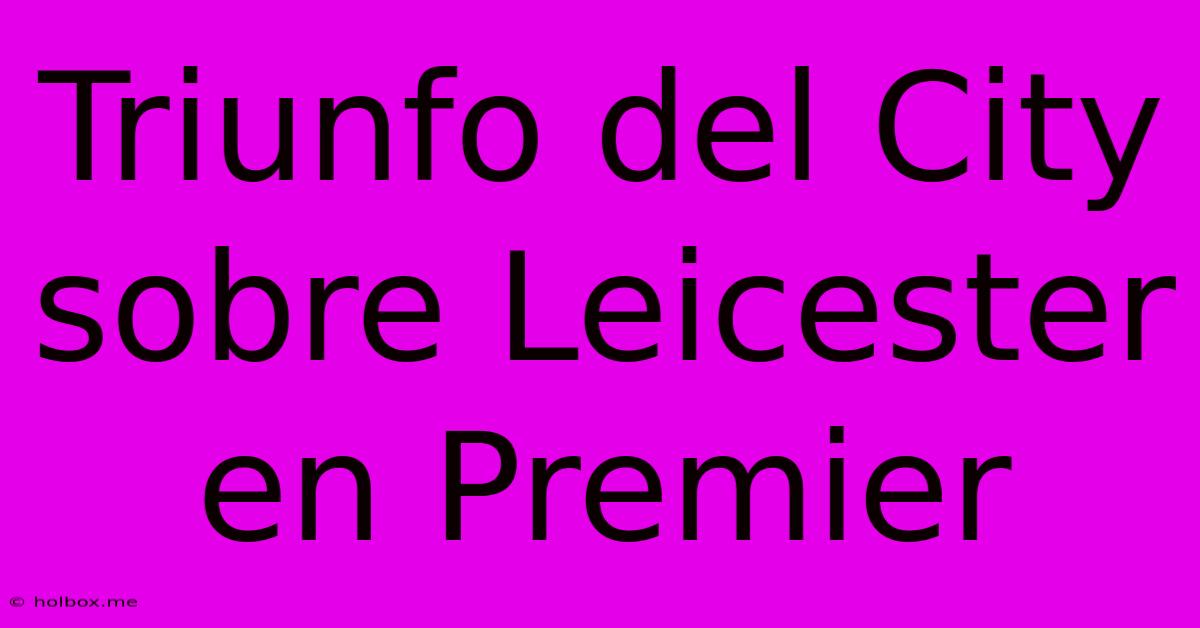 Triunfo Del City Sobre Leicester En Premier