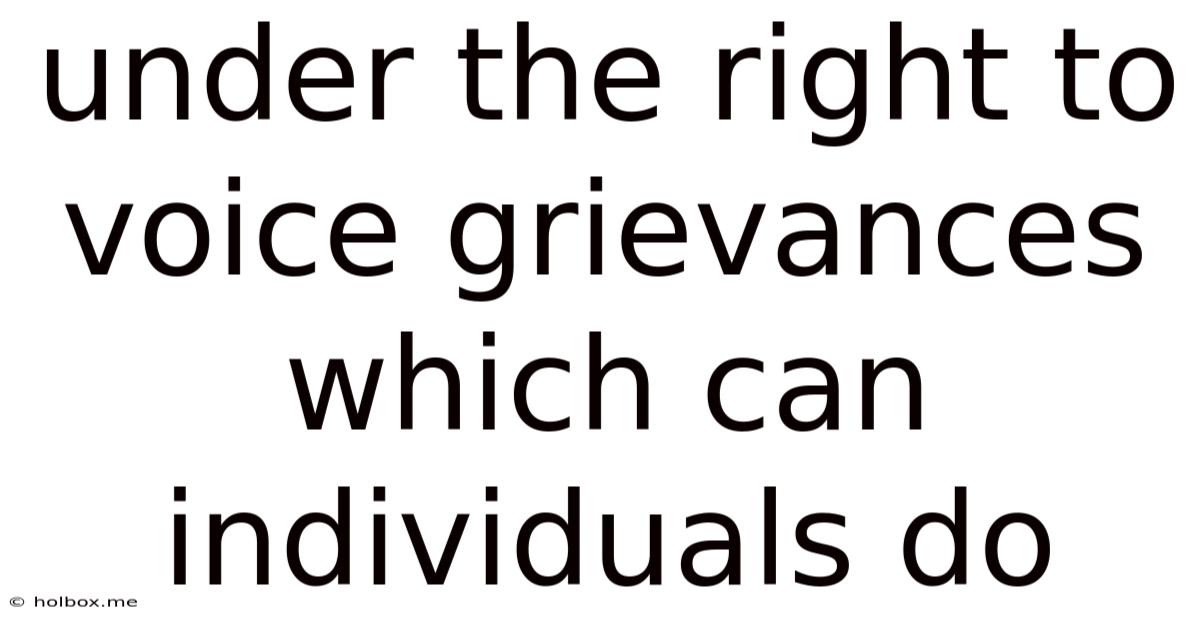 Under The Right To Voice Grievances Which Can Individuals Do