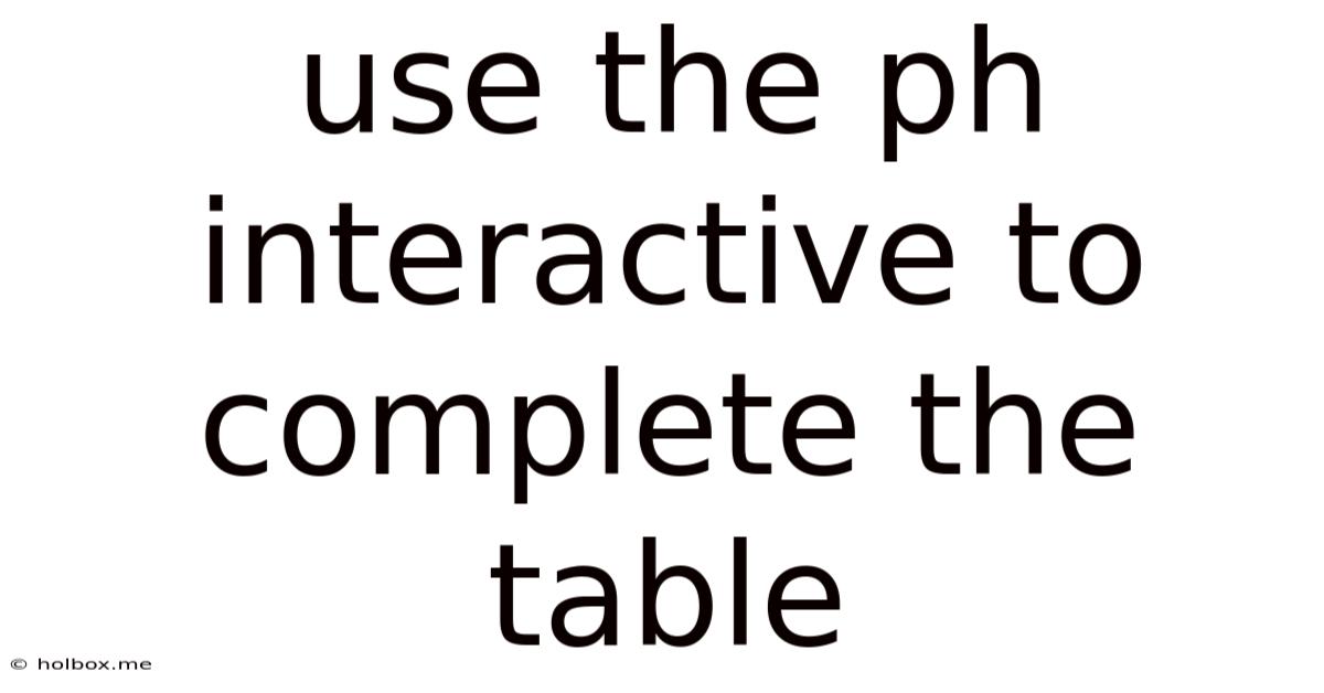 Use The Ph Interactive To Complete The Table