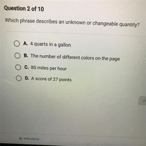 Which Phrase Describes An Unknown Or Changeable Quantity